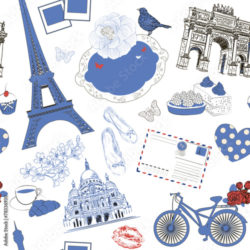 Vector Seamless pattern with Paris symbol
