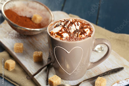 Cup of hot coffee with marshmallow