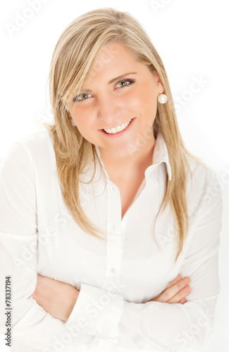 smiling young blonde in whi...
