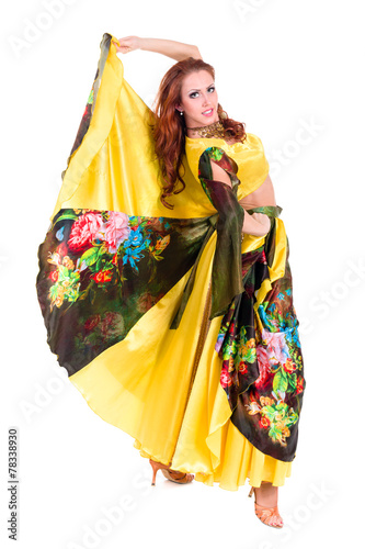 gypsy woman posing against isolated white background