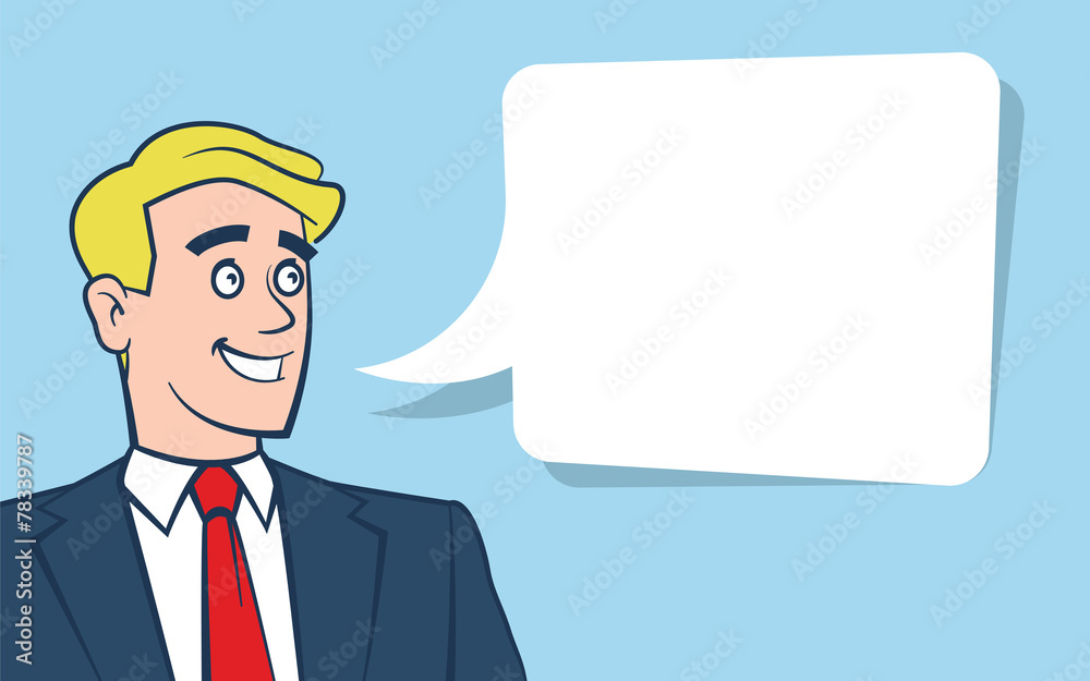 Happy smiling businessman with empty text bubble Happy smiling businessman with empty text bubble