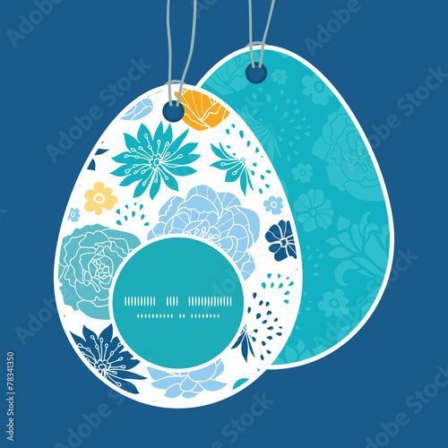 Vector blue and yellow flowersilhouettes Easter egg shaped tags