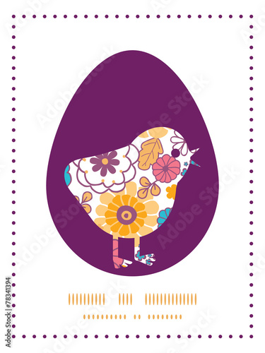 Vector colorful oriental flowers chicken silhouette Easter frame