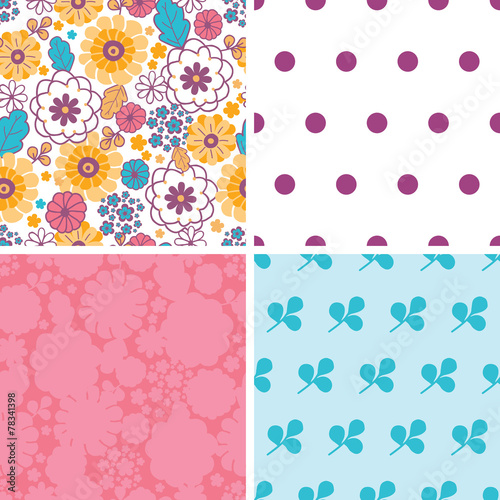 Vector colorful oriental flowers set of four marching repeat