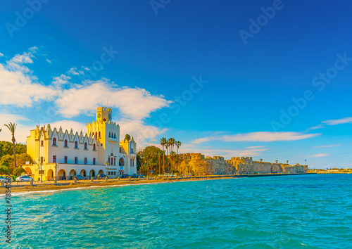 beautiful bay and the municipal building in Kos island in Greece