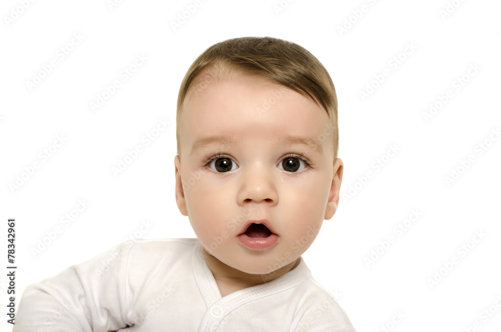 Cute baby boy looking surprised.Adorable baby portrait. Cute baby boy looking surprised.Adorable baby portrait.