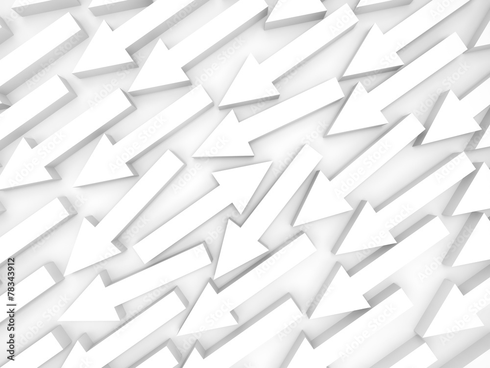 Abstract 3d illustration, one white arrow goes opposite Abstract 3d illustration, one white arrow goes opposite