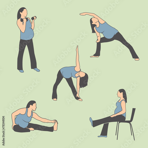 Healthy Pregnant Woman Exercise, Stretching, and Yoga Icons