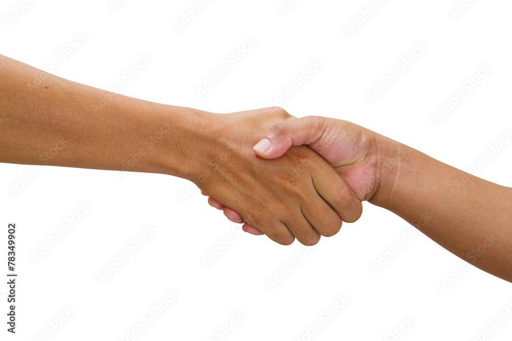 close up of handshake isolate on white with clipping path