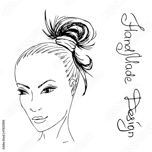 girl face painted by hand,  vector illustration