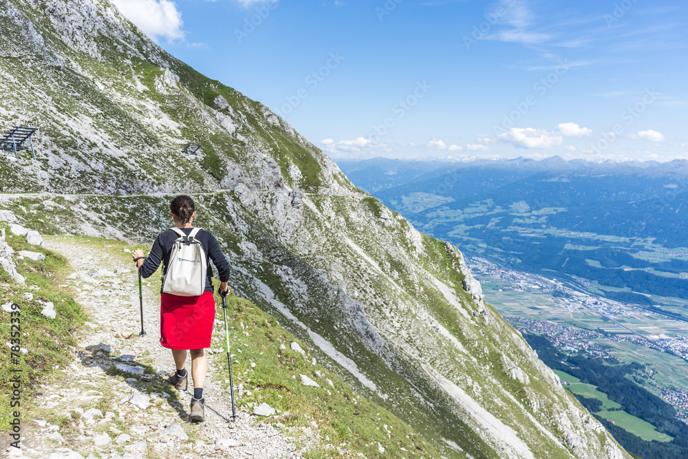 Fototapeta premium Hiker at Norkette mountain, Innsbruck, Austria.