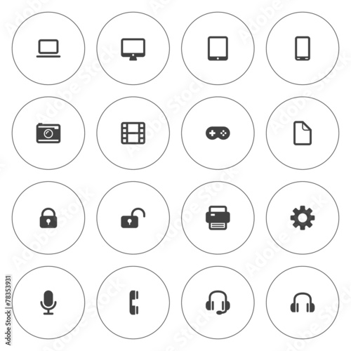 Flat icon set for web and mobile. Technology icons