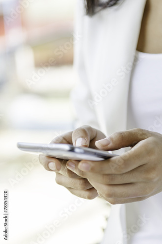 A woman using tablet