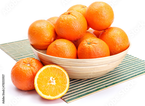 Oranges in wooden bowl