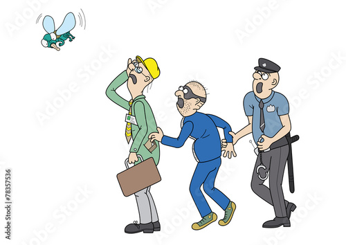 Office worker a pickpocket a policeman and a big fly