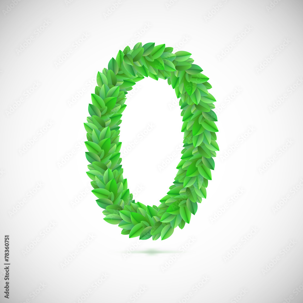 Zero figure made up of green leaves Zero figure made up of green leaves