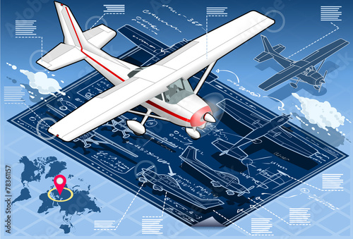 Isometric Infographic Airplane Blue Print