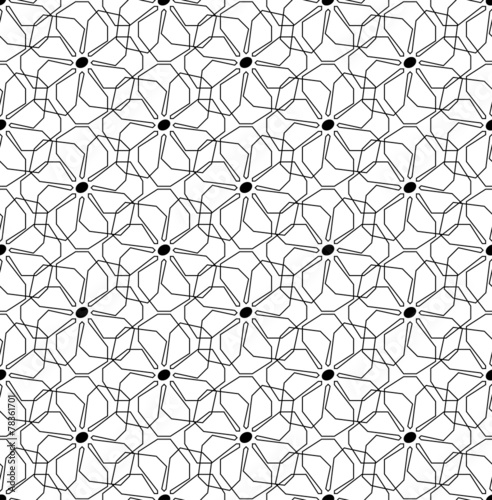Black and white seamless pattern with flower style.