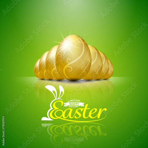 Happy easter with golden eggs.Hand lettering.vector illustration photo