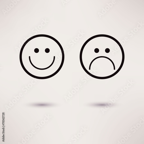 Funny and sad smiles vector icons flat style.