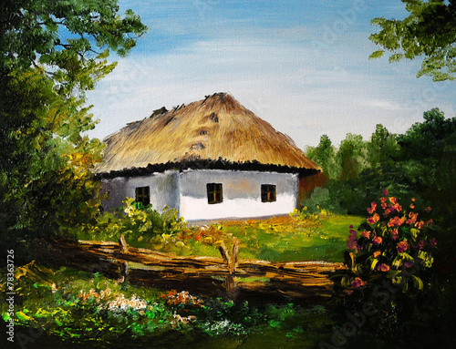 oil painting - house in the village, art work