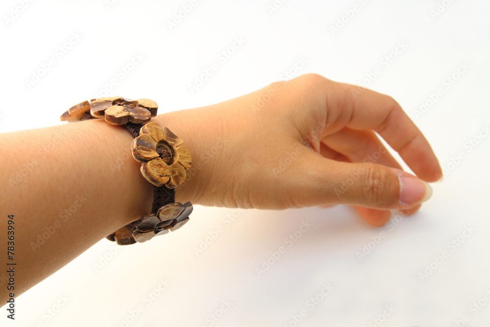 coconut shell bangle on wrist