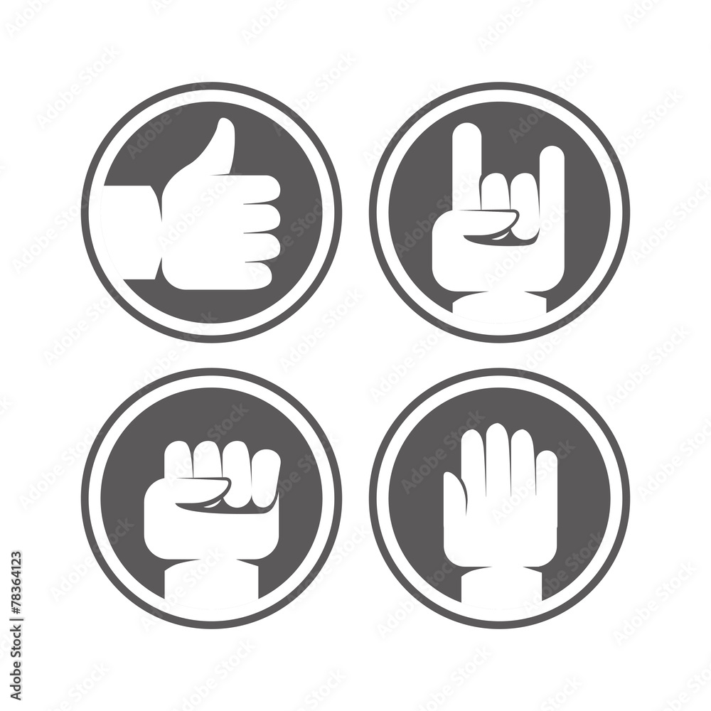 Vector hands and gestures signs in black and white colors Vector hands and gestures signs in black and white colors