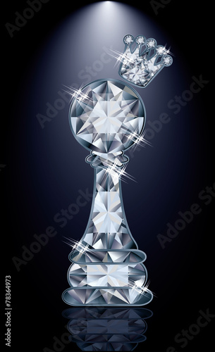 Diamond chess pawn card with crown, vector illustration