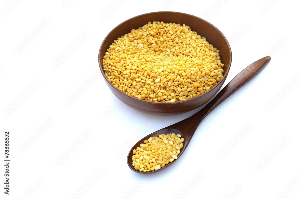 Peeled - Split Soy Beans in bowl and spoon Peeled - Split Soy Beans in bowl and spoon