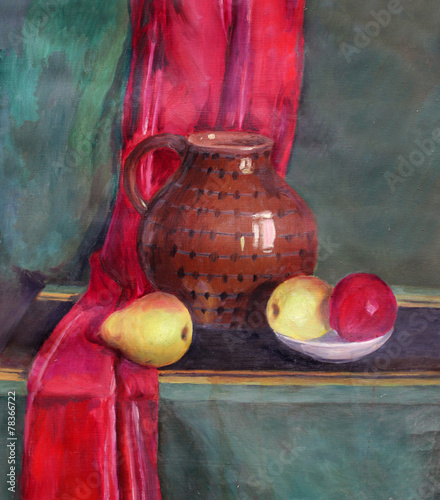 Fotografie still life with fruit and a pot
