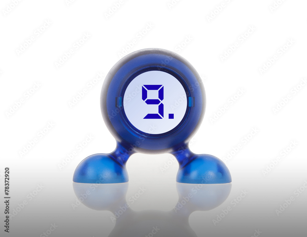 Small blue plastic object with a digital display Small blue plastic object with a digital display