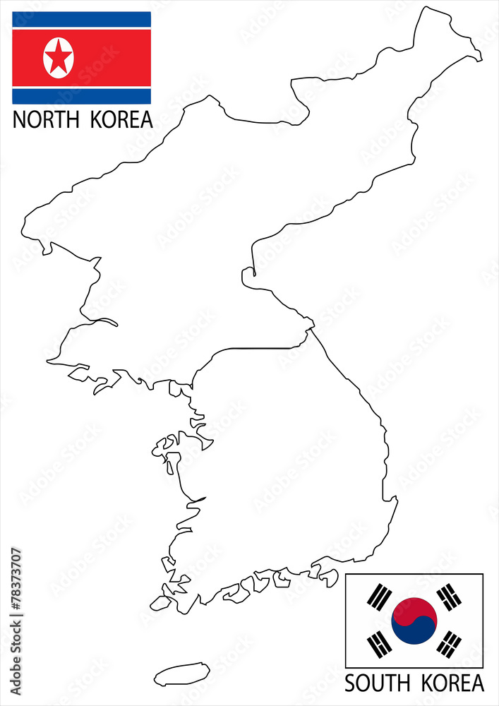 Fotografie North and South Korea Vector maps and flags