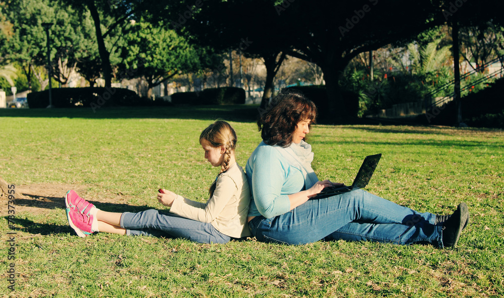 Portrait mother and daughter outdoors Portrait mother and daughter outdoors