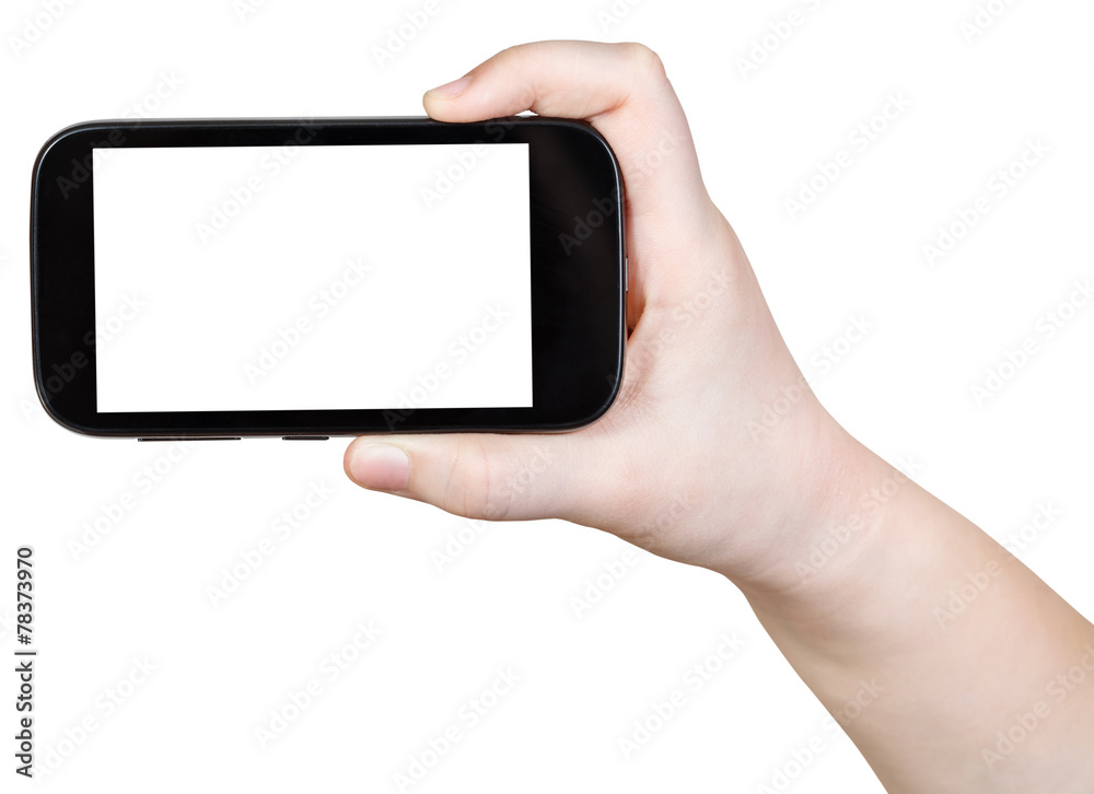 child holds touchscreen phone with cut out screen child holds touchscreen phone with cut out screen