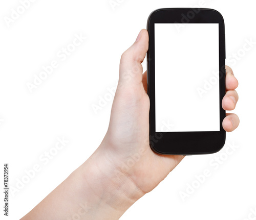 girl holding smart phone with cut out screen