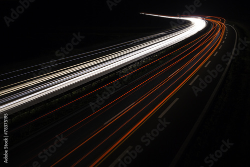 highway with light trails at nightfall