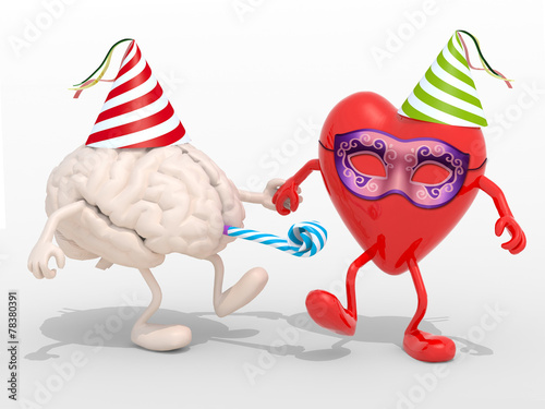 brain and heart with arms and legs carnival party