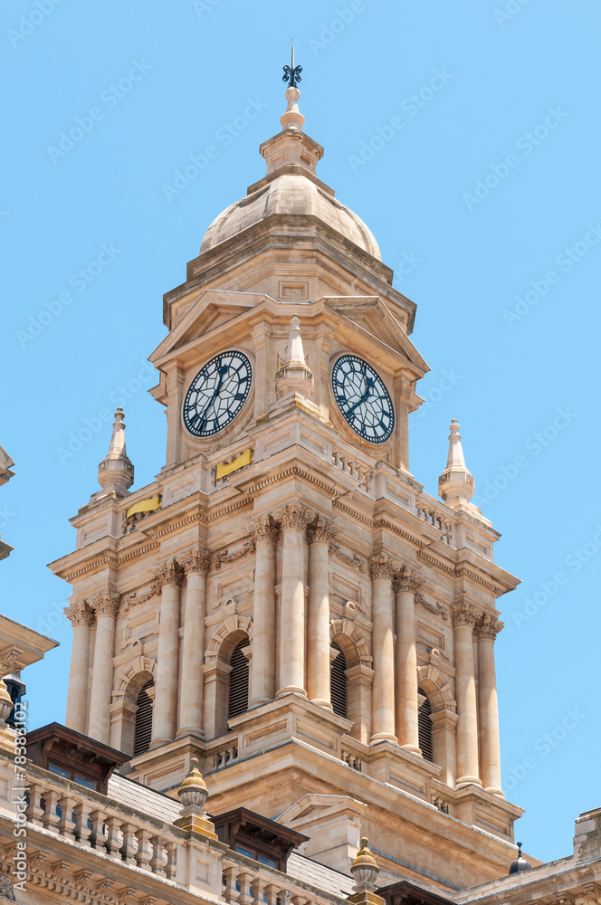 Clock tower of City Hall in Cape Town, South Africa