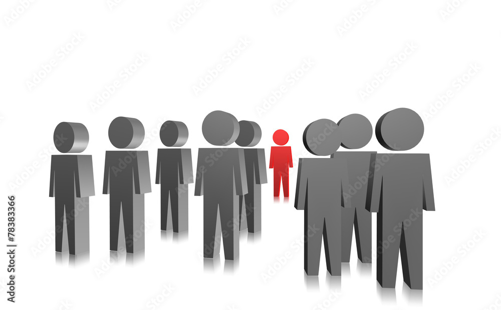 Outstanding person leaving from the crowd in 3D Outstanding person leaving from the crowd in 3D