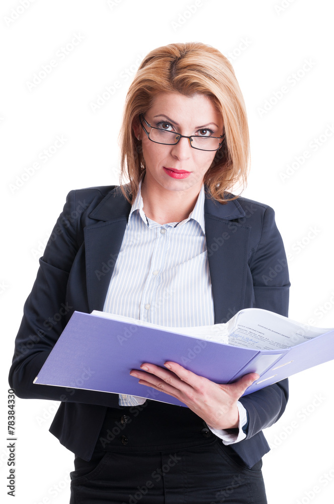 Serious bussiness woman reading contracts Serious bussiness woman reading contracts