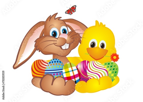 witziger Osterhase mit Küken