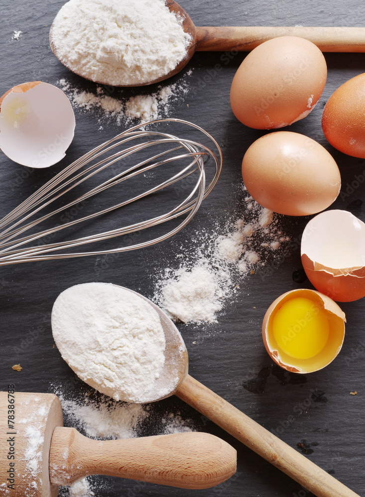 Dough preparation. Baking ingredients: egg and flour. Dough preparation. Baking ingredients: egg and flour.