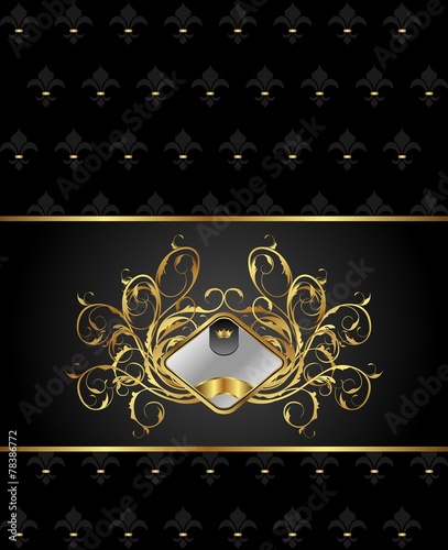 gold floral packing with heraldic element
