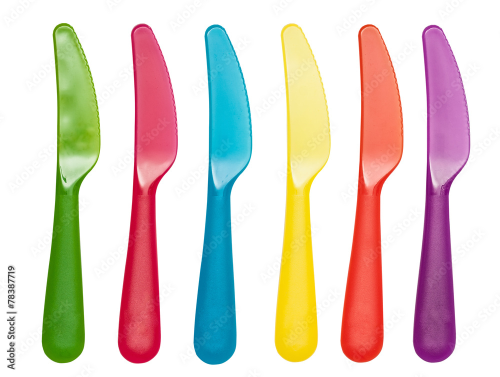 Plastic knives violet, orange, yellow, blue, red Plastic knives violet, orange, yellow, blue, red