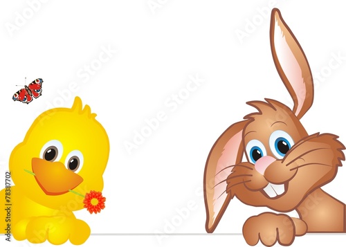 witziger Osterhase mit Küken