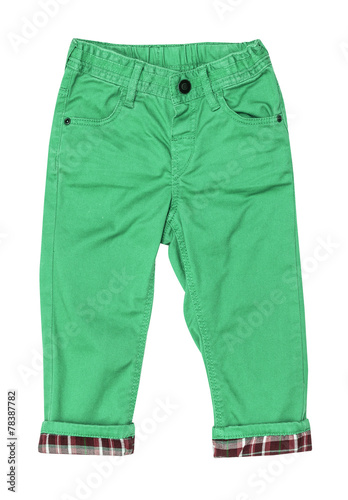 Cotton elegant green children's trousers with checkered lapel