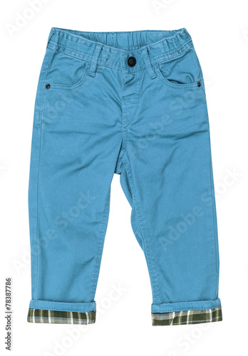 Cotton elegant blue children's trousers with checkered lapel