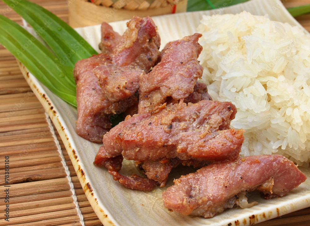 Grilled  pork  and sticky rice - Thai street food