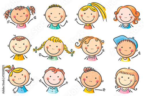 Happy cartoon kids faces