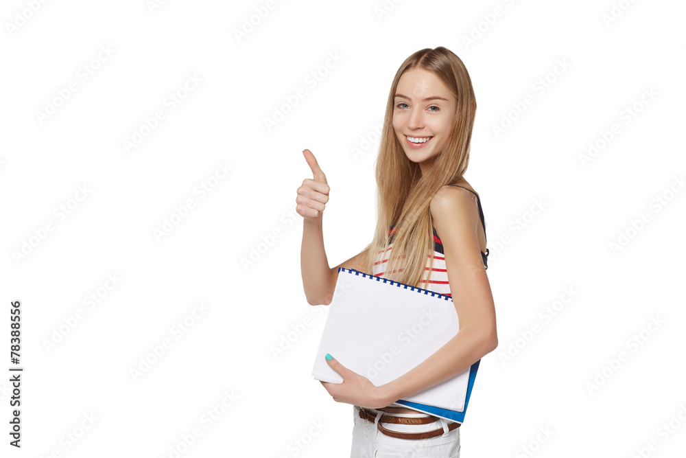 Beautiful smiling business woman, with documents, isolated on a Beautiful smiling business woman, with documents, isolated on a
